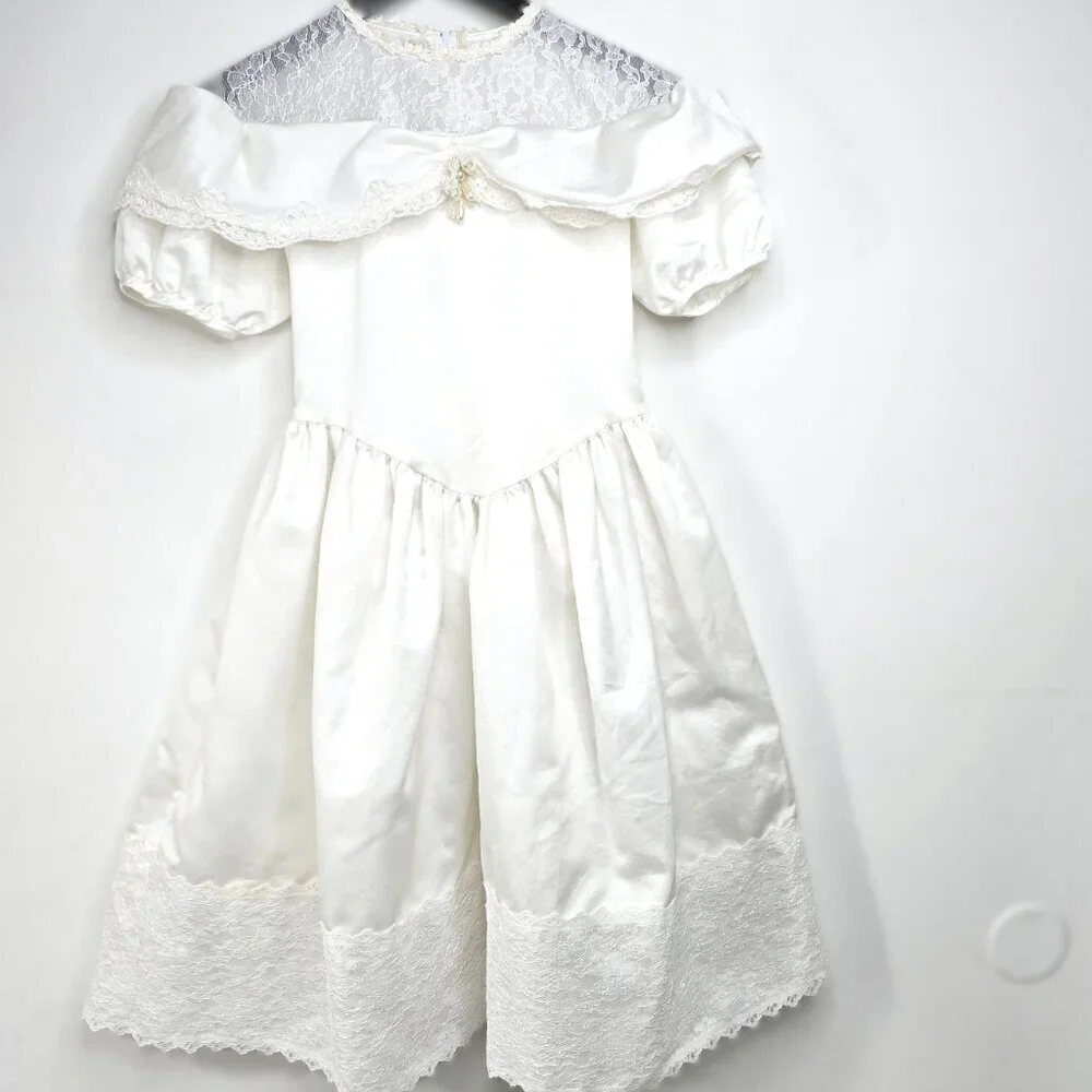 Vintage Sugar Plum Made in USA White Formal Lace Gown